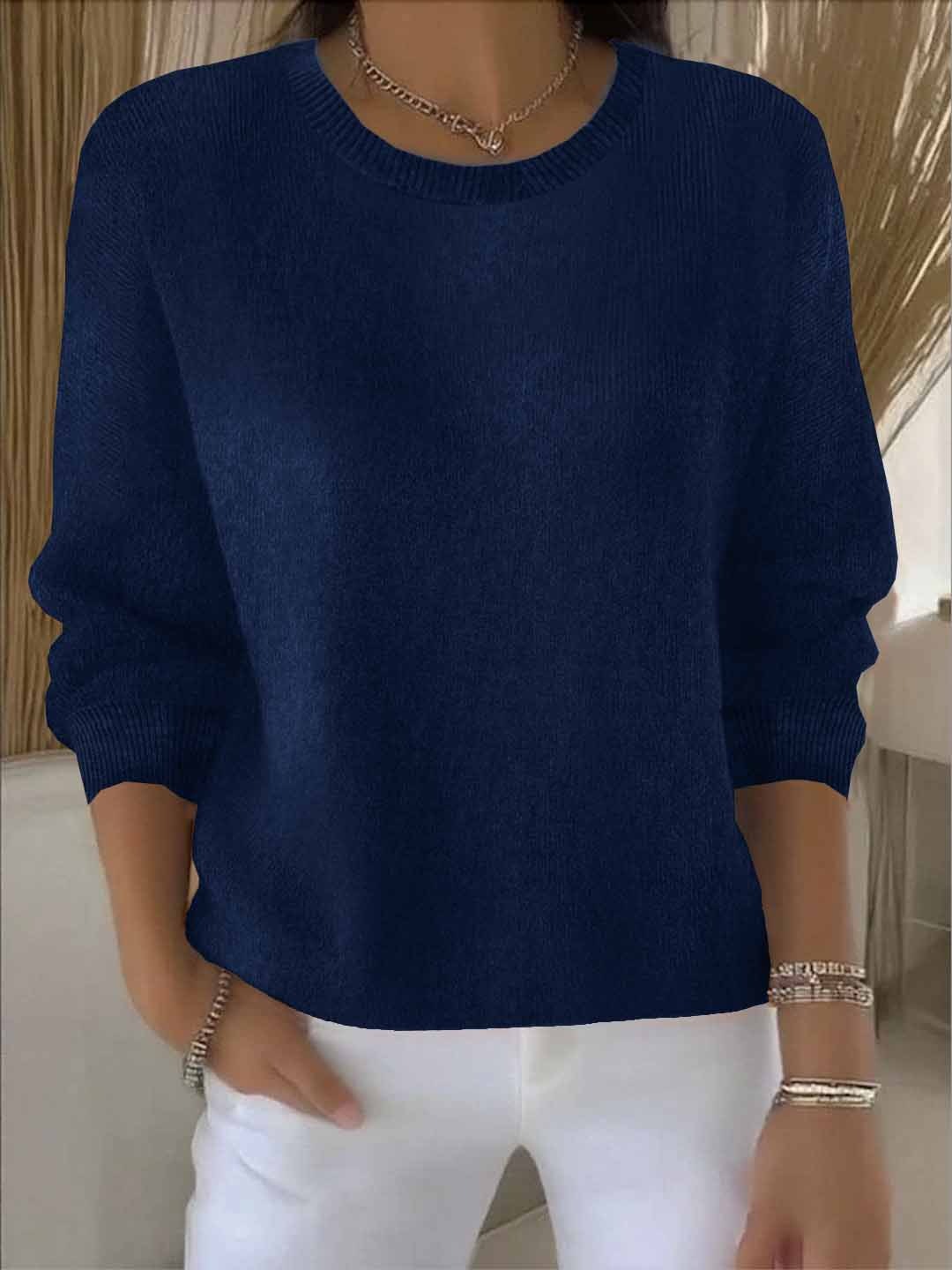 Women's Crewneck Knit Sweater Long Sleeve Pullover Casual Winter - Lolly 