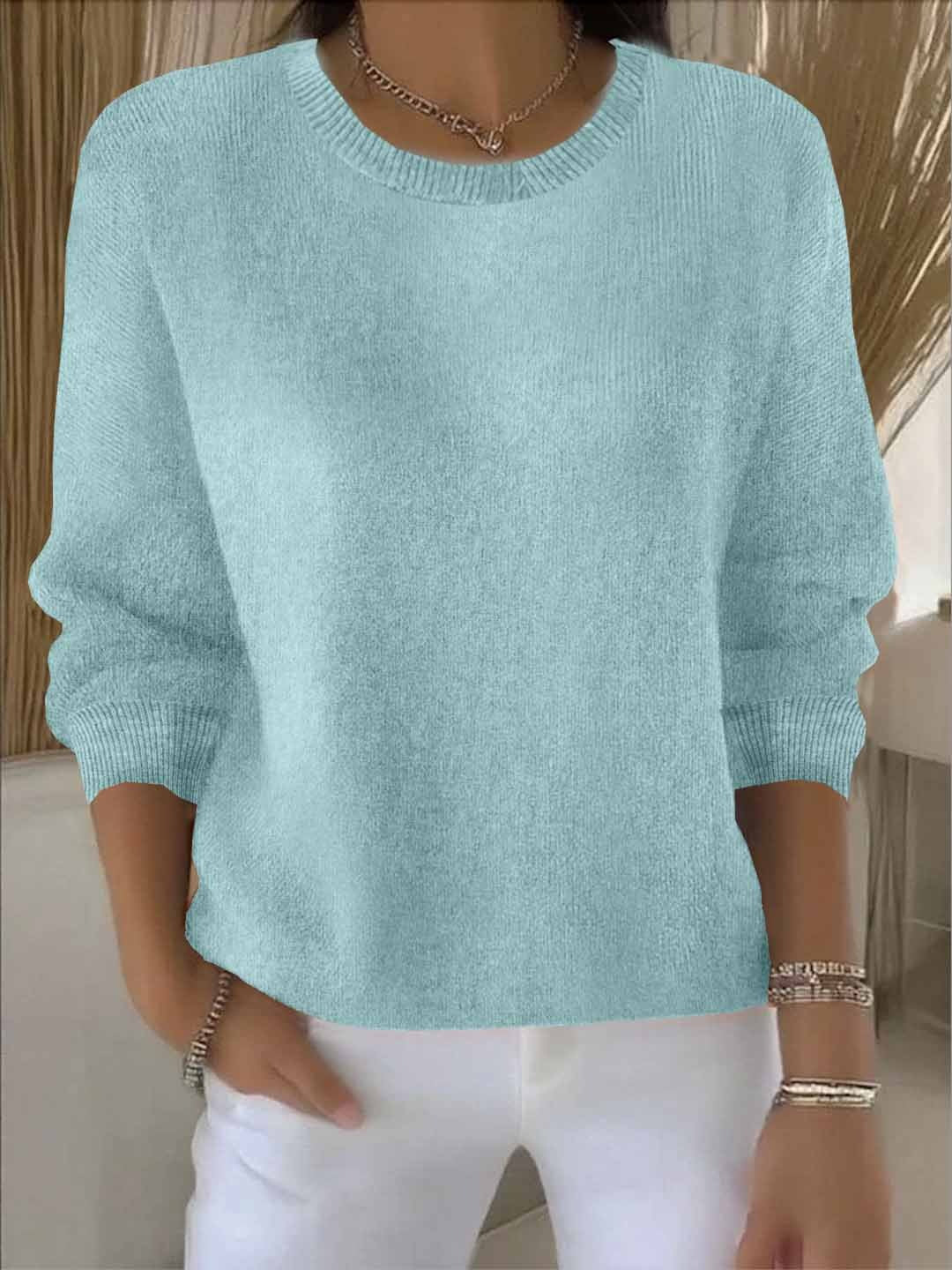 Women's Crewneck Knit Sweater Long Sleeve Pullover Casual Winter - Lolly 
