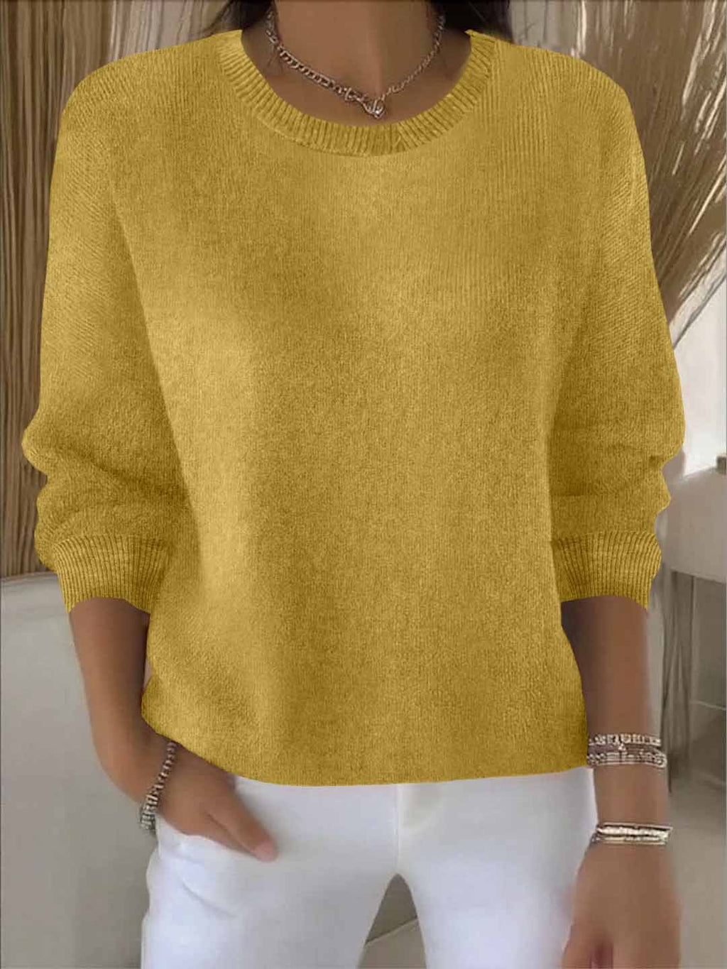 Women's Crewneck Knit Sweater Long Sleeve Pullover Casual Winter - Lolly 