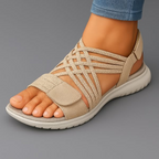 Women's Crisscross Elastic Strap Sandals Open Toe Slingback Cushioned Flat Summer Walking - Lolly 