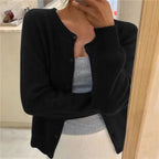 Women's Cropped Cardigan Button Front Round Neck Relaxed Fit Knit Sweater - Lolly 
