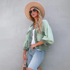 Women's Cropped Jacket – Balloon Sleeves, Frayed Hem & Button Front - Lolly 