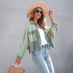 Women's Cropped Jacket – Balloon Sleeves, Frayed Hem & Button Front - Lolly 