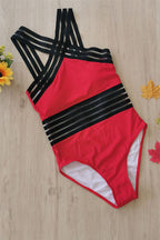 Women's Crossed Strappy Monokini One-Piece Swimsuit Criss-Cross Halter Sheer Band Sculpting Beach Summer Swimwear - Lolly 