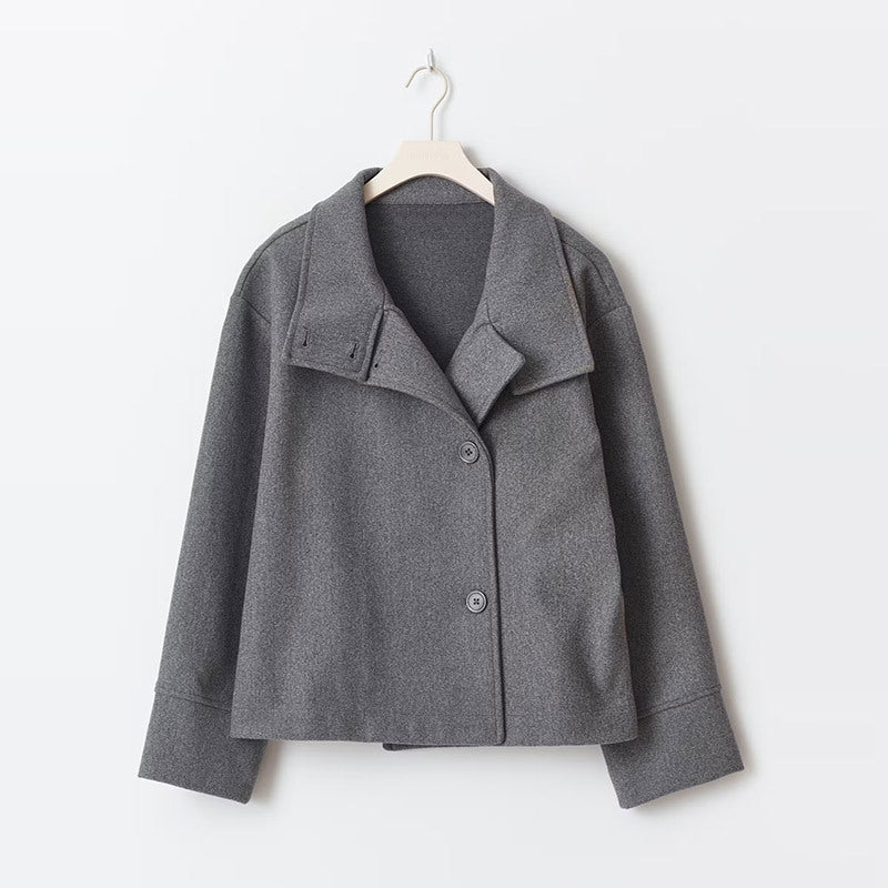 Women's Double-Breasted Short Wool Coat Stand Collar Winter Casual Outerwear - Lolly 