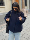 Women's Double-Breasted Short Wool Coat Stand Collar Winter Casual Outerwear - Lolly 