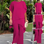 Women's Draped Double-Layer Top & Wide Leg Palazzo Pants Suit Asymmetrical Hem Elegant Formal Evening Wedding Guest Gala Mother of the Bride – Serenova - Lolly 