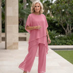 Women's Draped Double-Layer Top & Wide Leg Palazzo Pants Suit Asymmetrical Hem Elegant Formal Evening Wedding Guest Gala Mother of the Bride – Serenova - Lolly 