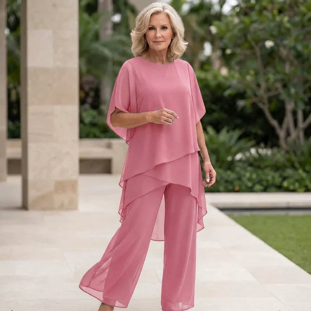 Women's Draped Double-Layer Top & Wide Leg Palazzo Pants Suit Asymmetrical Hem Elegant Formal Evening Wedding Guest Gala Mother of the Bride – Serenova - Lolly 