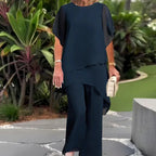 Women's Draped Double-Layer Top & Wide Leg Palazzo Pants Suit Asymmetrical Hem Elegant Formal Evening Wedding Guest Gala Mother of the Bride – Serenova - Lolly 
