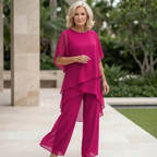Women's Draped Double-Layer Top & Wide Leg Palazzo Pants Suit Asymmetrical Hem Elegant Formal Evening Wedding Guest Gala Mother of the Bride – Serenova - Lolly 