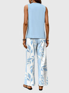 Women's Elegant 2-Piece Summer Set Square Neck Top Wide-Leg Pants Floral Print Casual Chic – Brenda - Lolly 