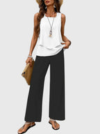 Women's Elegant 2-Piece Summer Set Square Neck Top Wide-Leg Pants Floral Print Casual Chic – Brenda - Lolly 