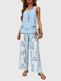 Women's Elegant 2-Piece Summer Set Square Neck Top Wide-Leg Pants Floral Print Casual Chic – Brenda - Lolly 