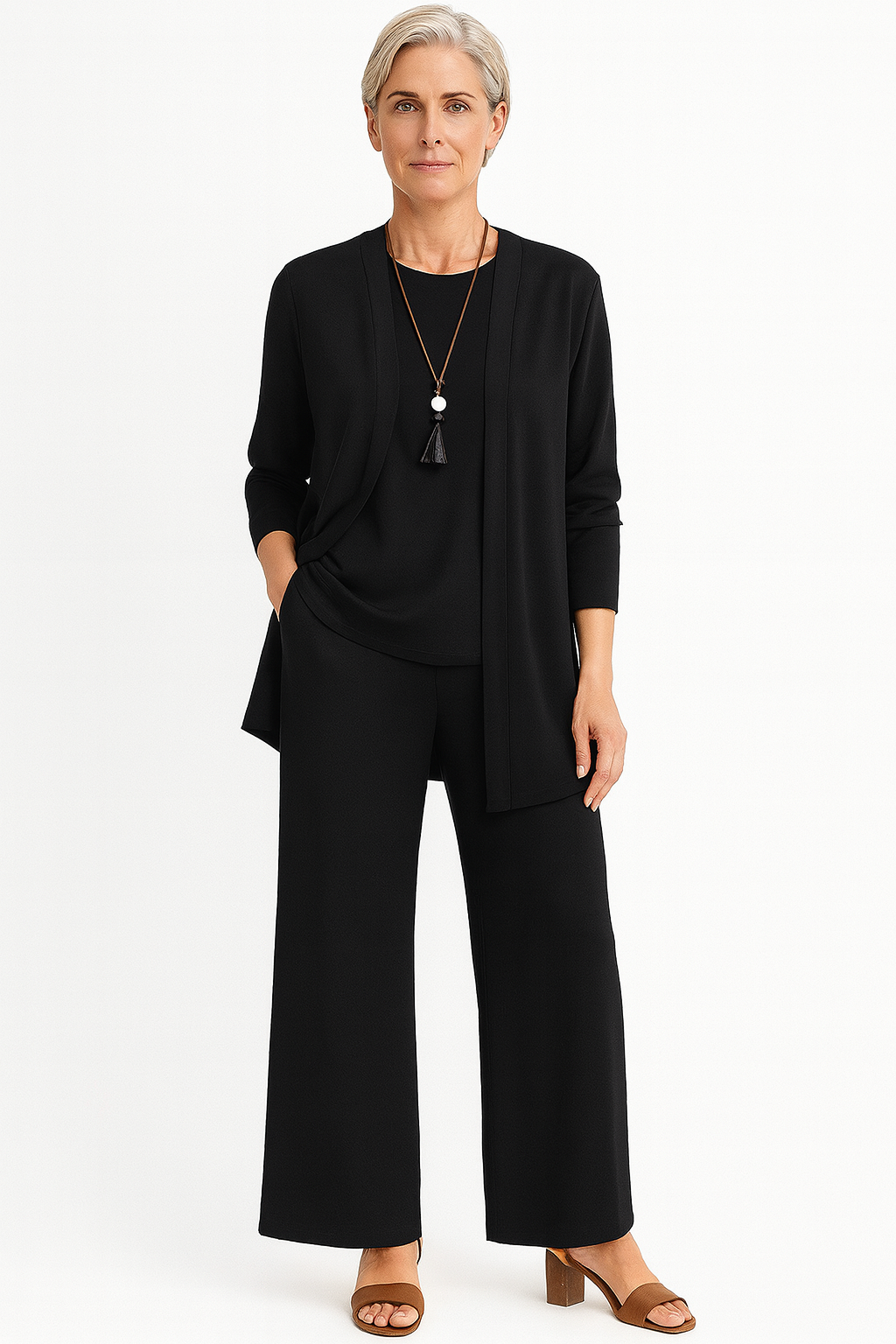 Women's Elegant 3-Piece Set Blazer Vest Wide-Leg Pants Lightweight Flattering Casual Chic – Pin - Lolly 