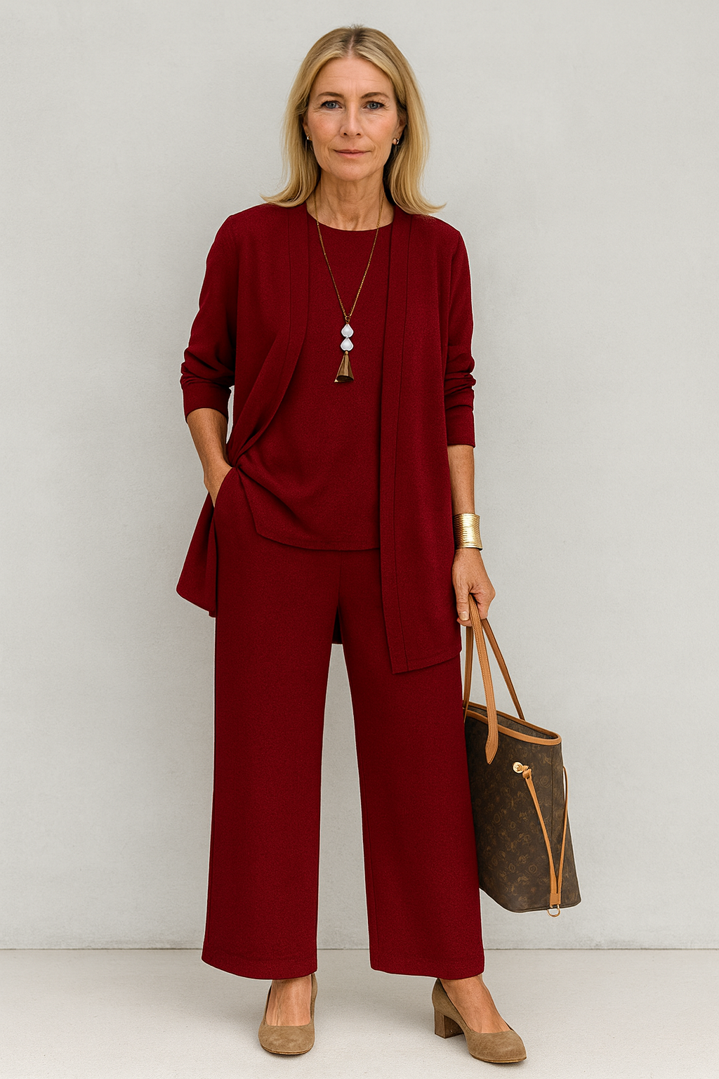 Women's Elegant 3-Piece Set Blazer Vest Wide-Leg Pants Lightweight Flattering Casual Chic – Pin - Lolly 