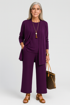 Women's Elegant 3-Piece Set Blazer Vest Wide-Leg Pants Lightweight Flattering Casual Chic – Pin - Lolly 