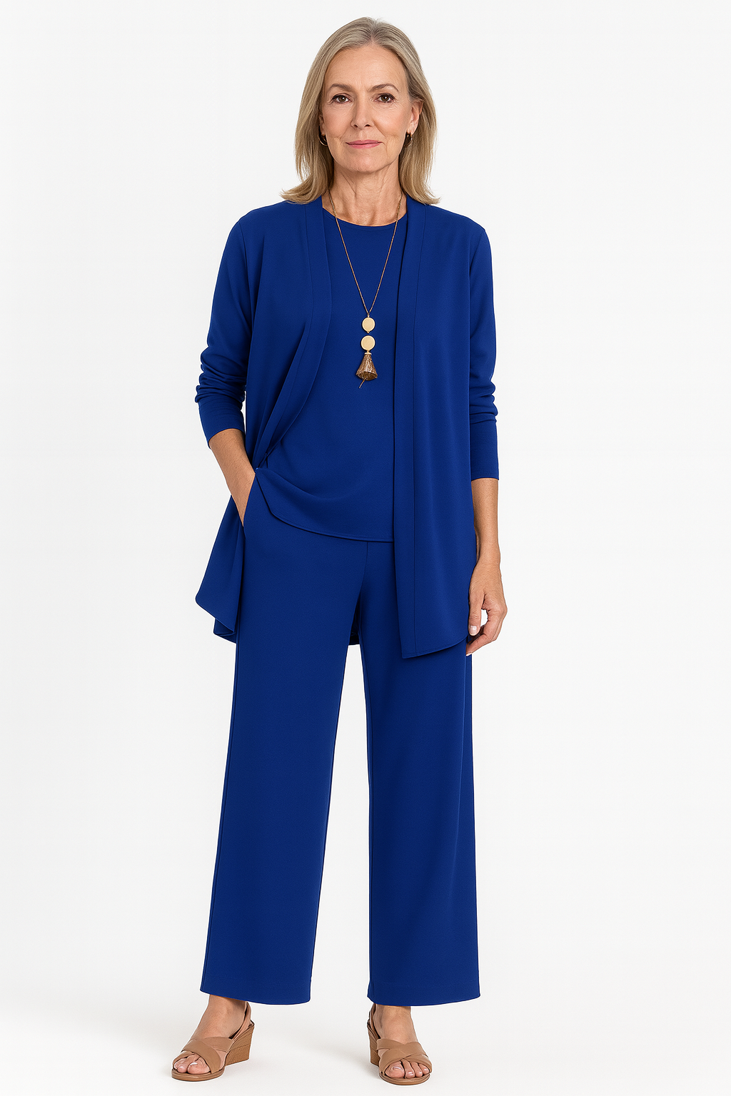 Women's Elegant 3-Piece Set Blazer Vest Wide-Leg Pants Lightweight Flattering Casual Chic – Pin - Lolly 
