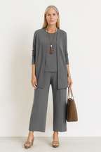 Women's Elegant 3-Piece Set Blazer Vest Wide-Leg Pants Lightweight Flattering Casual Chic – Pin - Lolly 