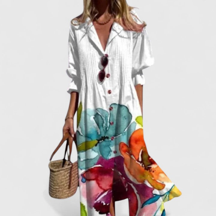 Women's Elegant Boho Floral Midi Summer Dress Bold Print Sleeveless Flowing Casual – Paula - Lolly 