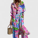 Women's Elegant Boho Floral Midi Summer Dress Bold Print Sleeveless Flowing Casual – Paula - Lolly 