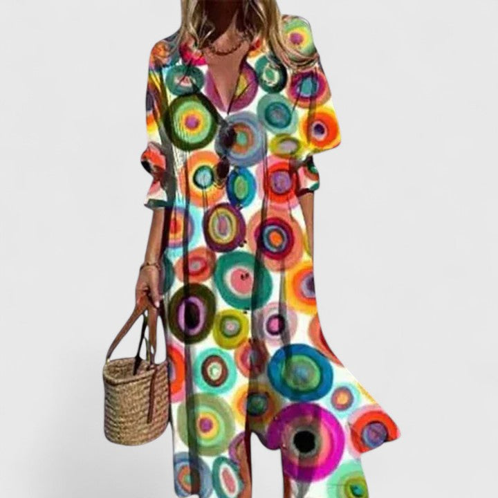 Women's Elegant Boho Floral Midi Summer Dress Bold Print Sleeveless Flowing Casual – Paula - Lolly 