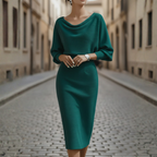 Women's Elegant Cowl Neck Midi Dress Long Sleeve Formal Work Office Cocktail Wedding Guest Bodycon – Grey Black Beige Blue - Lolly 