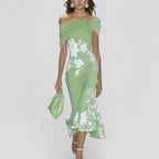 Women's Elegant Floral Midi Dress Off-Shoulder Casual Formal Wedding Guest Chic – Isabrunel - Lolly 