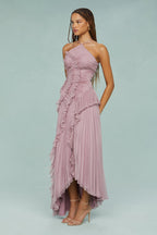 Women's Elegant Halter Long Dress Pleated Flowing Formal Casual Wedding Guest Garden Party – Estelle - Lolly 