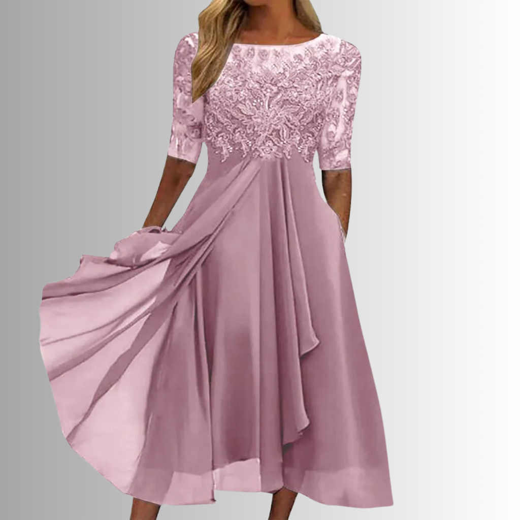 Women's Elegant Lace Midi Dress 3/4 Sleeve Formal Wedding Guest Mother of the Bride Cocktail Evening Party – Rhonda - Lolly 