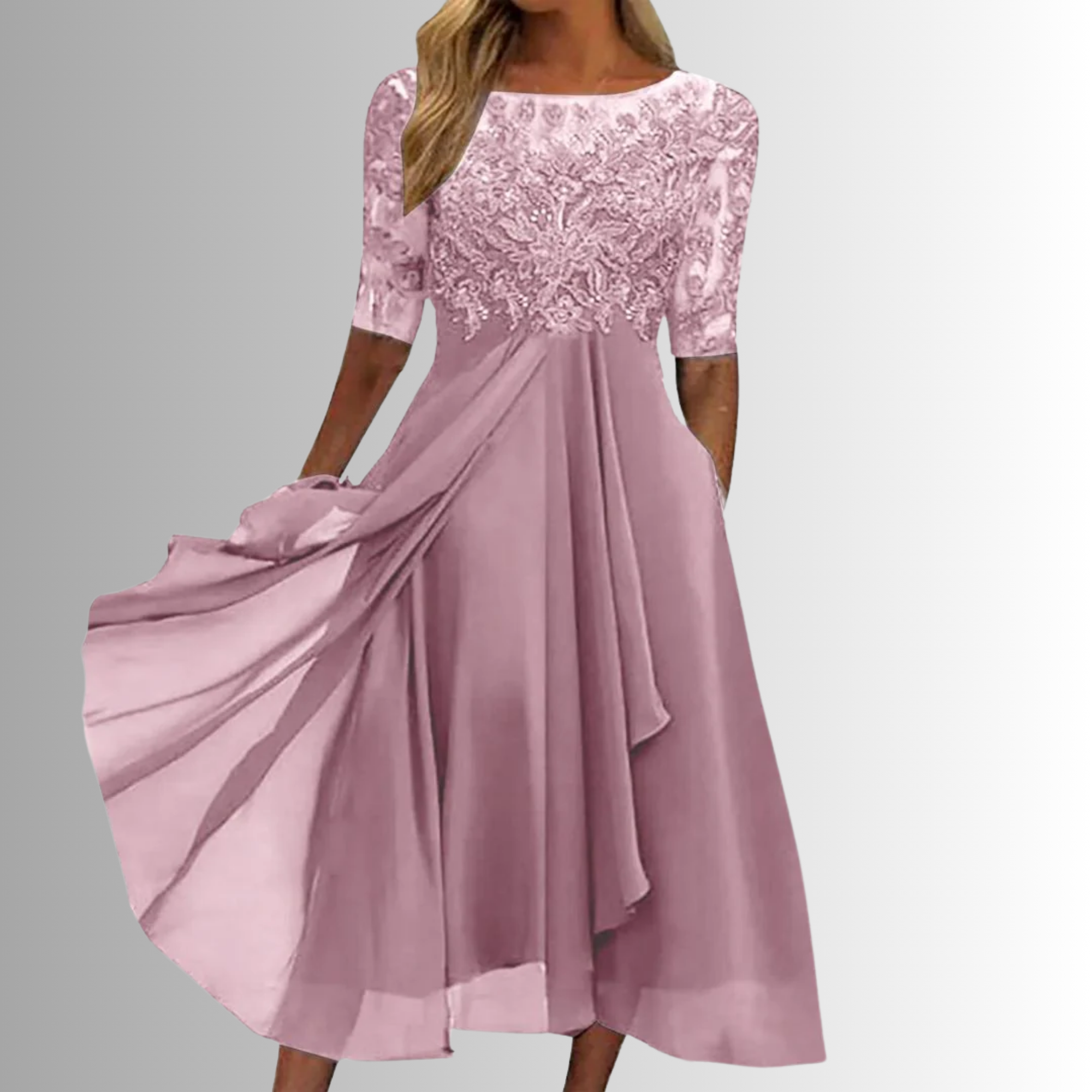 Women's Elegant Lace Midi Dress 3/4 Sleeve Formal Wedding Guest Mother of the Bride Cocktail Evening Party – Rhonda - Lolly 