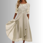 Women's Elegant Lace Midi Dress 3/4 Sleeve Formal Wedding Guest Mother of the Bride Cocktail Evening Party – Rhonda - Lolly 