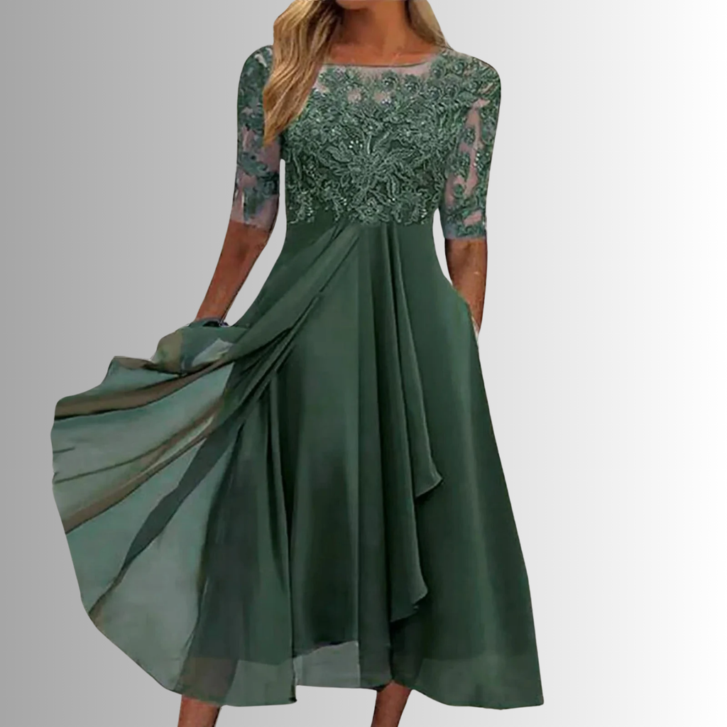 Women's Elegant Lace Midi Dress 3/4 Sleeve Formal Wedding Guest Mother of the Bride Cocktail Evening Party – Rhonda - Lolly 