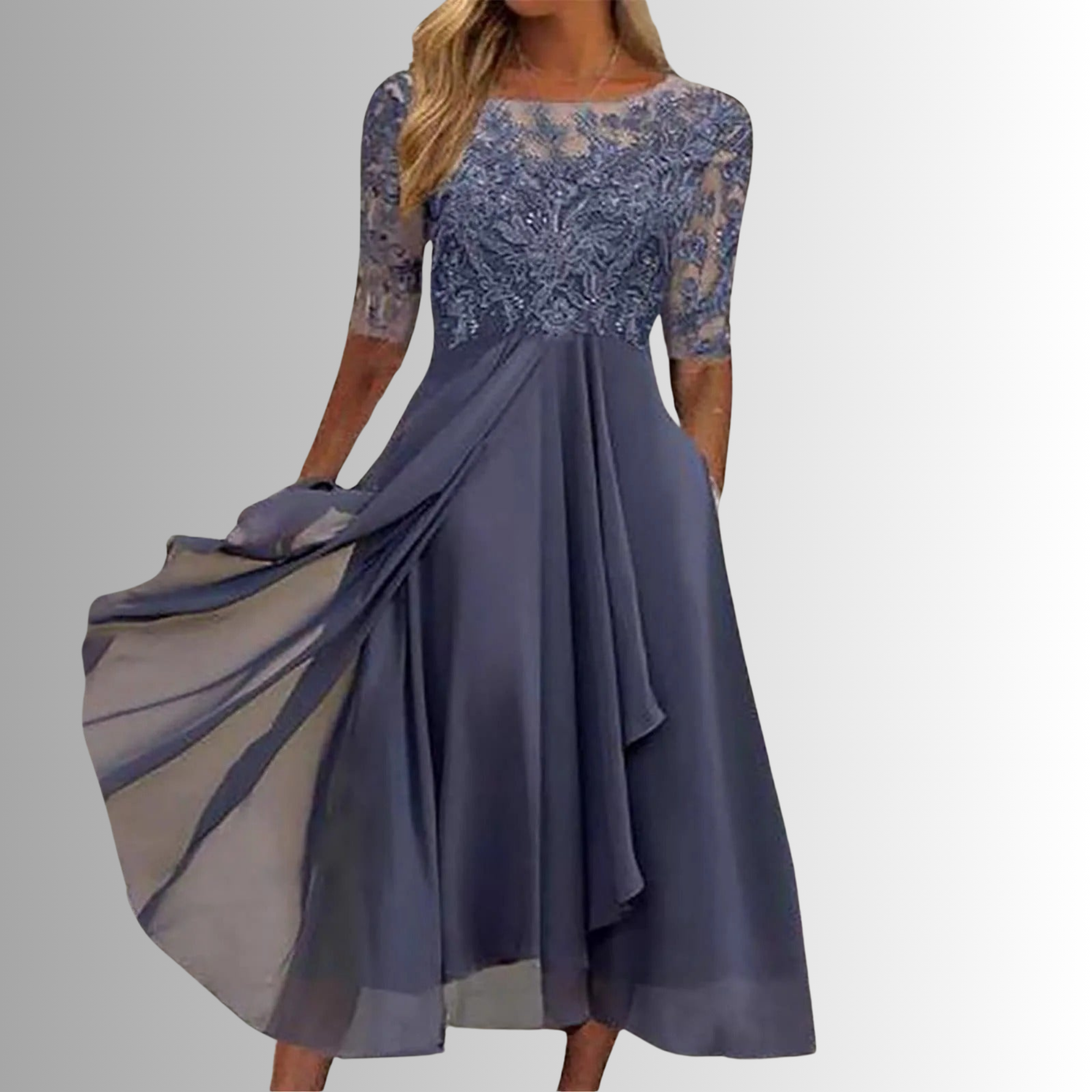 Women's Elegant Lace Midi Dress 3/4 Sleeve Formal Wedding Guest Mother of the Bride Cocktail Evening Party – Rhonda - Lolly 