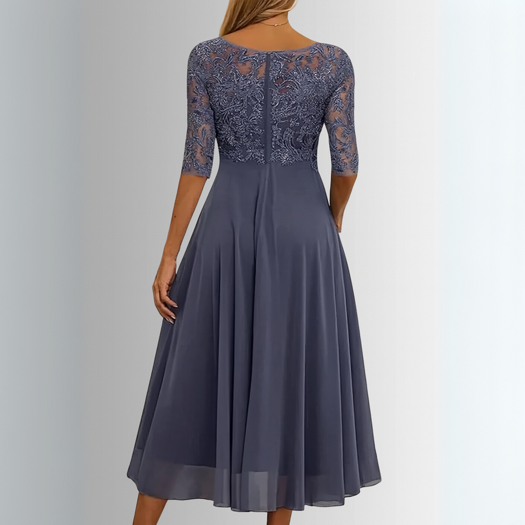 Women's Elegant Lace Midi Dress 3/4 Sleeve Formal Wedding Guest Mother of the Bride Cocktail Evening Party – Rhonda - Lolly 