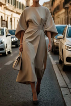 Women's Elegant Lantern Sleeve Midi Formal Dress Belted Wedding Guest Party Occasion – Grace - Lolly 