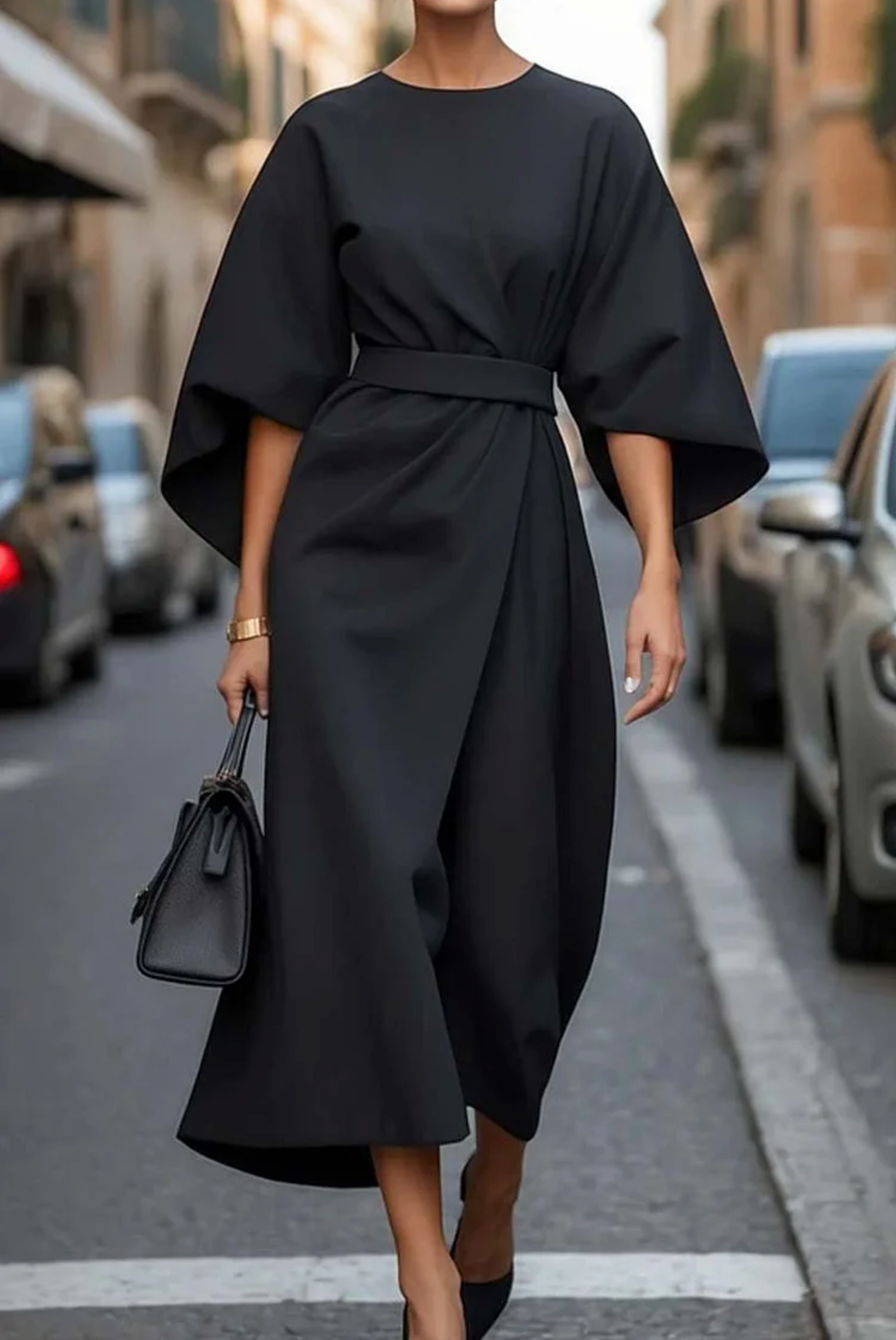Women's Elegant Lantern Sleeve Midi Formal Dress Belted Wedding Guest Party Occasion – Grace - Lolly 