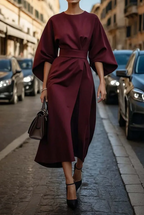 Women's Elegant Lantern Sleeve Midi Formal Dress Belted Wedding Guest Party Occasion – Grace - Lolly 