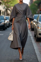 Women's Elegant Lantern Sleeve Midi Formal Dress Belted Wedding Guest Party Occasion – Grace - Lolly 