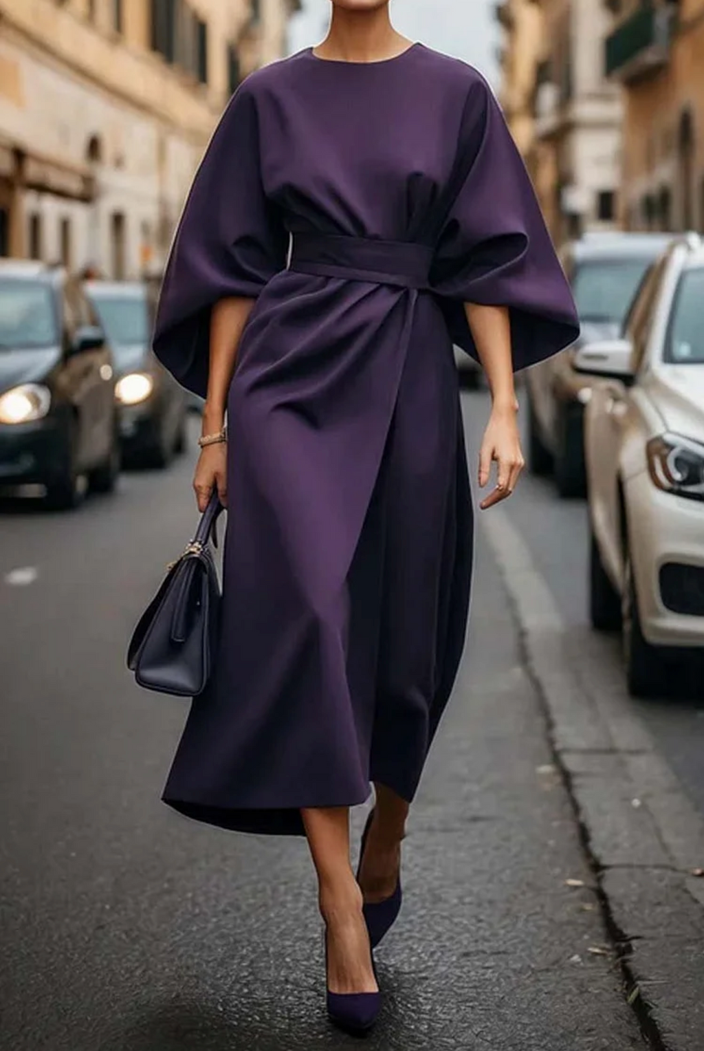 Women's Elegant Lantern Sleeve Midi Formal Dress Belted Wedding Guest Party Occasion – Grace - Lolly 