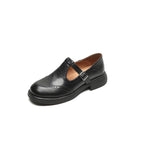 Women's Elegant Leather Brogue Mary Jane Shoes T-Strap Buckle Round Toe Wingtip Detail Casual Work Office Everyday Smart Walking – Mattea - Lolly 