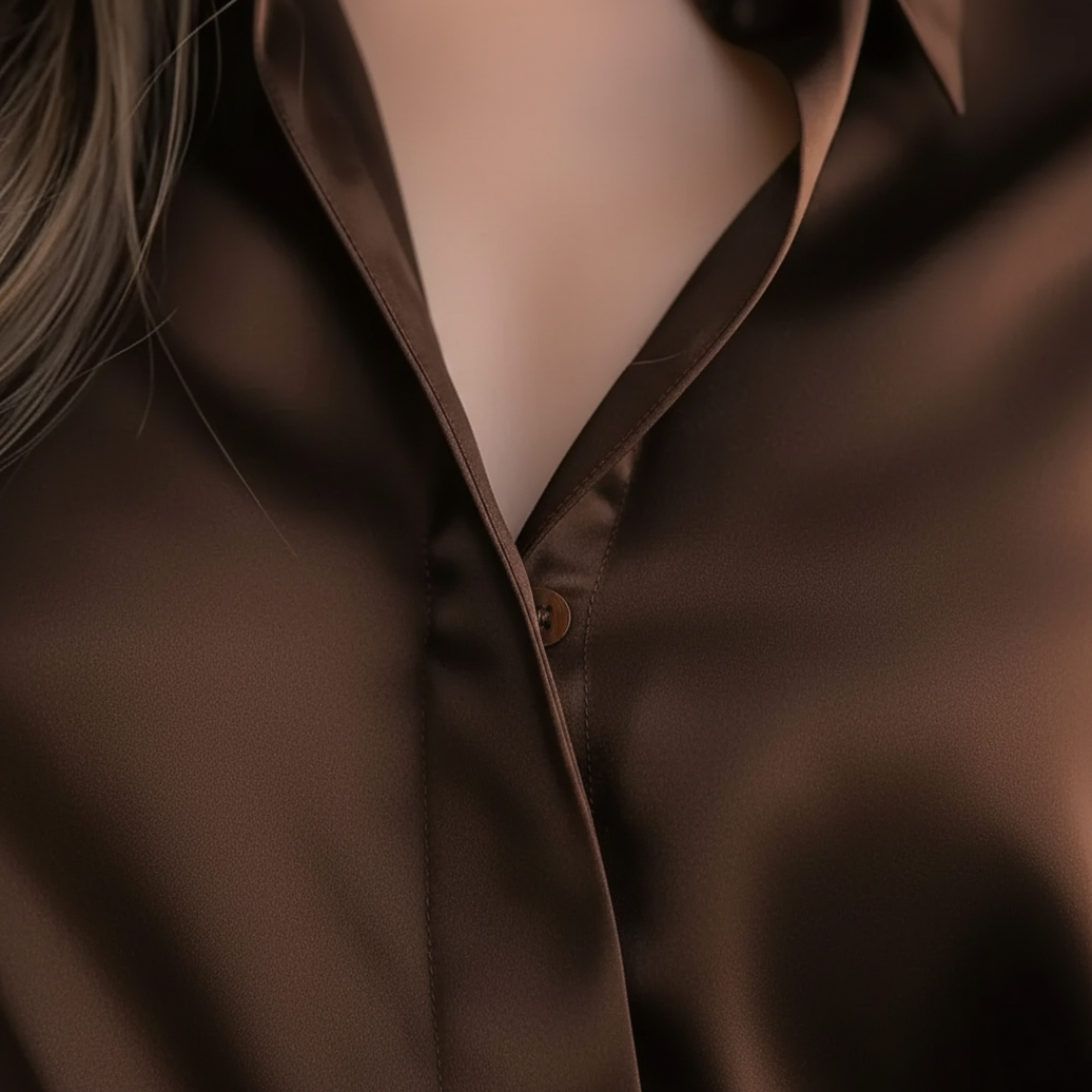 Women's Elegant Long Sleeve Satin Shirt Silky Button Down Formal Casual Work Office Blouse – Chocolate Brown - Lolly 