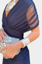 Women's Elegant Off-Shoulder Midi Dress Draped Ruched Bodice Floral Feminine – Lowenna - Lolly 