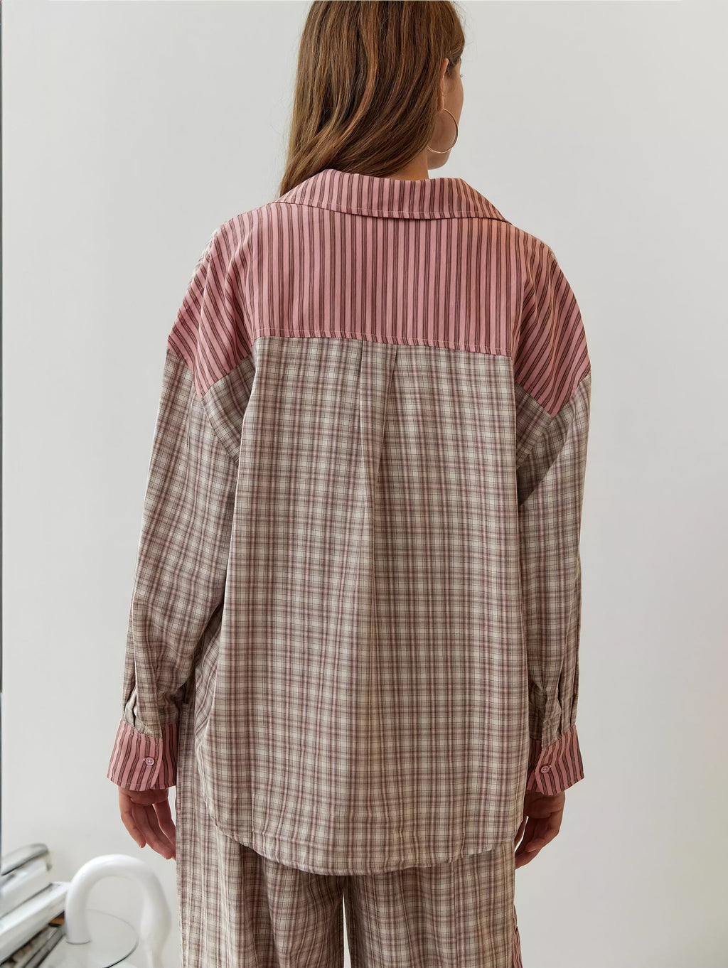Women's Elegant Plaid Pajama Set Long Sleeve Shirt Wide Leg Pants Soft Casual Loungewear – Sara - Lolly 