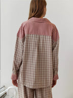 Women's Elegant Plaid Pajama Set Long Sleeve Shirt Wide Leg Pants Soft Casual Loungewear – Sara - Lolly 