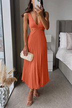 Women's Elegant Pleated Midi Dress Formal Summer Party Wedding Guest Casual V-Neckline – Sanne - Lolly 