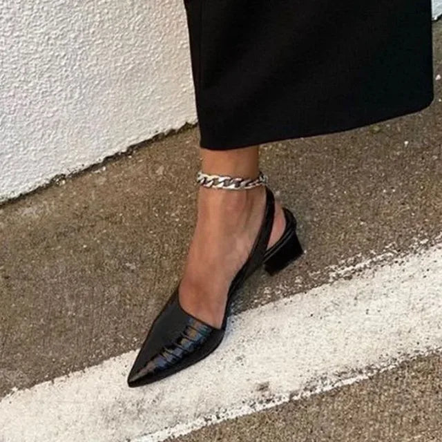 Women's Elegant Pointed Toe Slingback Pumps Low Heel Work Office Formal Wedding Party Everyday – Pernille Black Brown - Lolly 