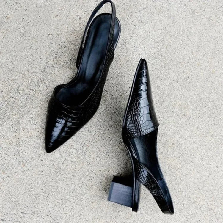 Women's Elegant Pointed Toe Slingback Pumps Low Heel Work Office Formal Wedding Party Everyday – Pernille Black Brown - Lolly 