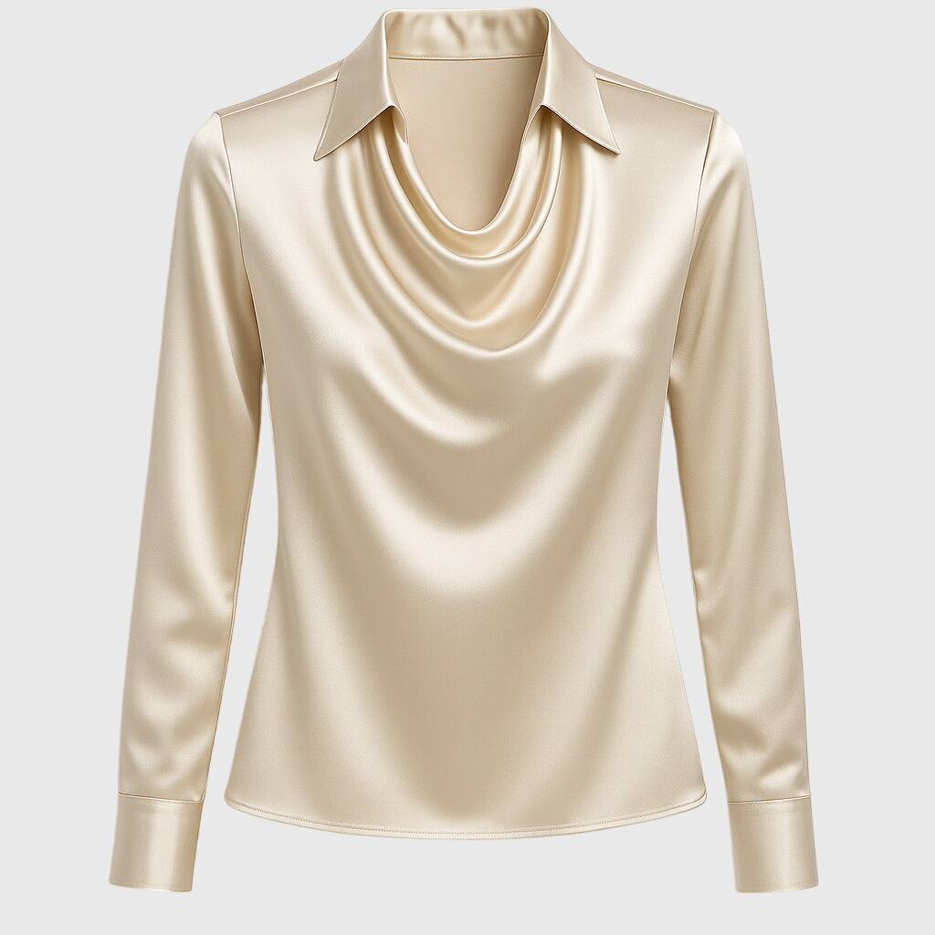 Women's Elegant Satin Blouse Cowl Neck Long Sleeve Luxe Shine Flowing Fit Casual Chic – Brooklyn - Lolly 