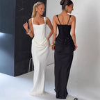 Women's Elegant Satin Long Dress Spaghetti Strap Sleeveless Slim Fit Formal Evening Wedding Guest Cocktail Party Date Night – Sienna - Lolly 